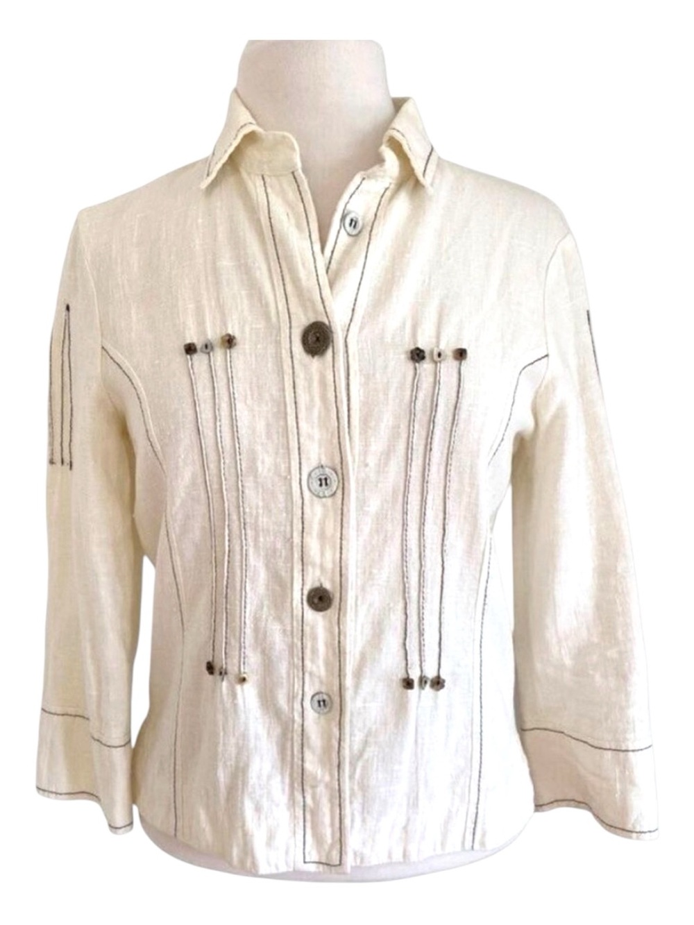Elisa Cavaletti button down shirt 100% linen 3/4 sleeves Italian designer medium